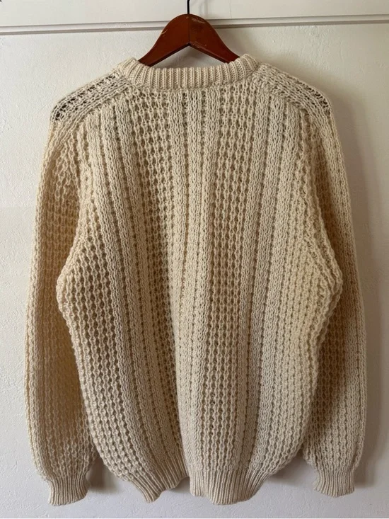 Vtg Gaeltarra Handcrafted Ireland Cable-Knit Crewneck Fisherman Sweater Cream 42 - Picture 6 of 10